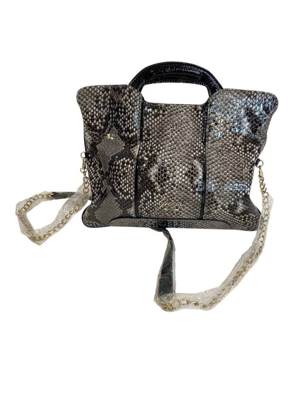 Guess Vegan Leather Snake Print Crossbody Purse Taupe Beige Grey OfficeSiren NWT